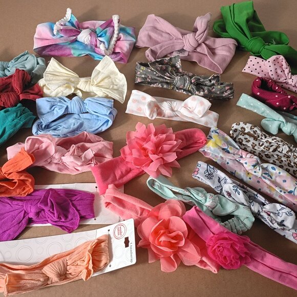 Lot of 25 Baby Headbands Bows Polka Dot Leopard Floral Stretchy Toddler - Picture 1 of 4